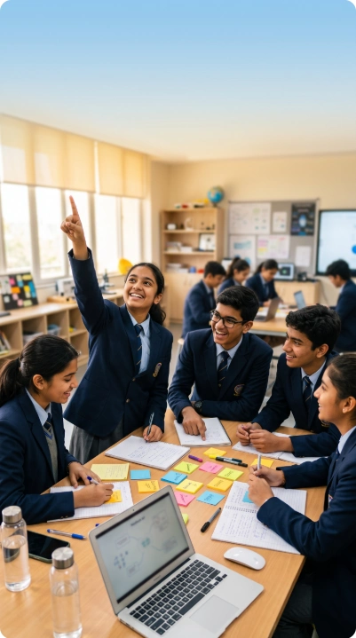 Students collaborating in a classroom